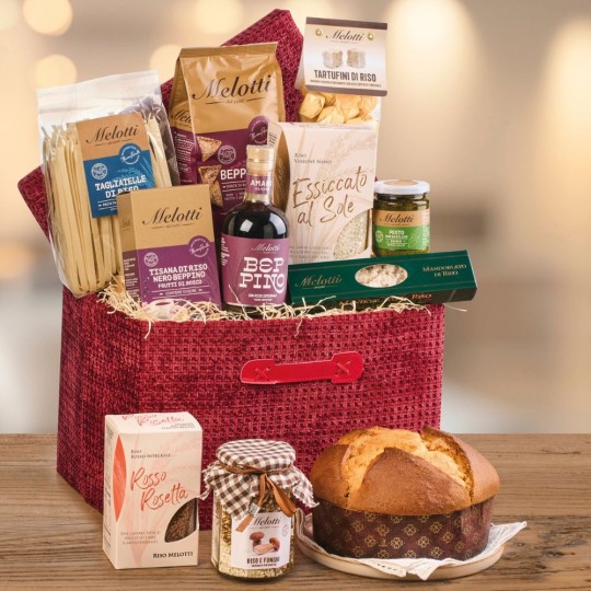 A premium selection of over 10 Riso Melotti products, beautifully presented in an elegant fabric gift box.