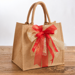 Borsa juta Melotti con offella di riso, riso Vialone Nano, mandorlato e snack gustosi - idea regalo natale